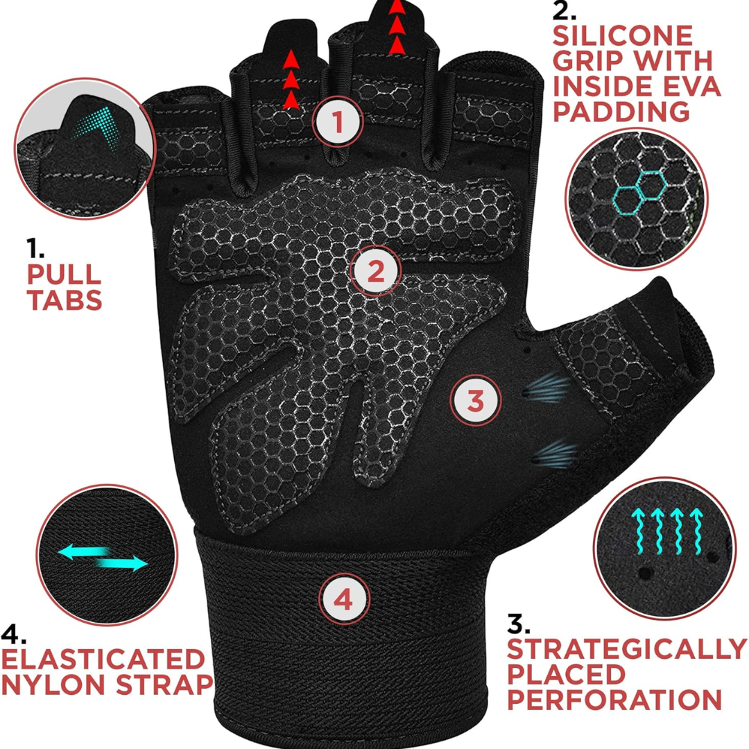 RDX Gym Weight Lifting Gloves W1 Half Plus S Half Grey