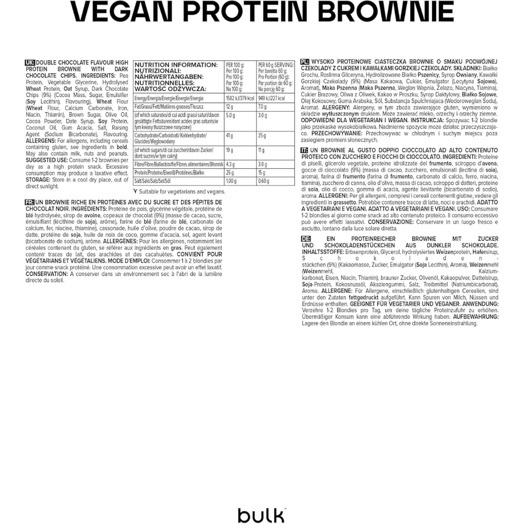 Bulk Vegan Protein Brownie 12x60g Protein Brownie