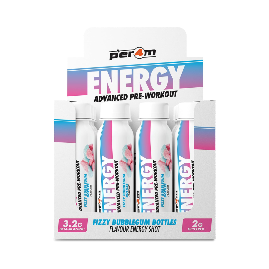Per4m Energy Pre Workout Shot 12x100ml Fizzy Bubblegum Bottles