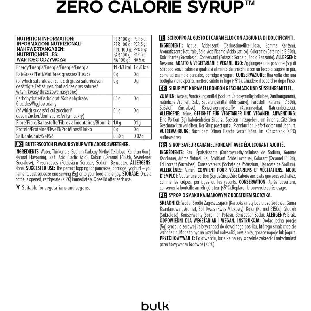 Bulk Zero Calorie Syrup 400ml Butterscotch