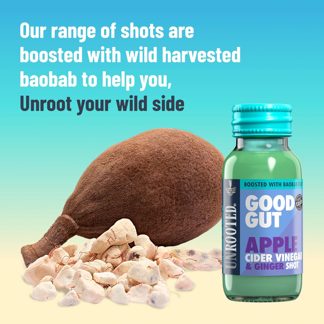UNROOTED Drinks Health Shot 12x60ml Good Gut - Apple Cider Vinegar & Ginger