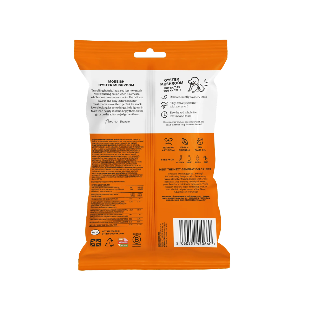 Other Foods Mushroom Crisps 8x40g Crunchy Oyster Mushrooms