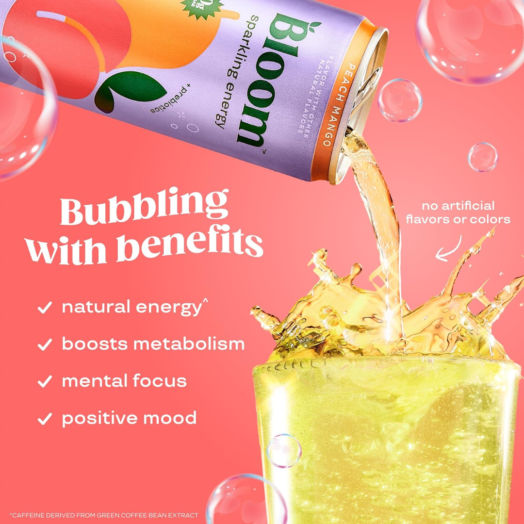 Bloom Sparkling Energy 12x250ml Peach Mango