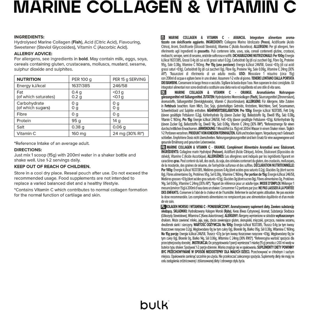 Bulk Marine Collagen & Vitamin C 250g Unflavoured