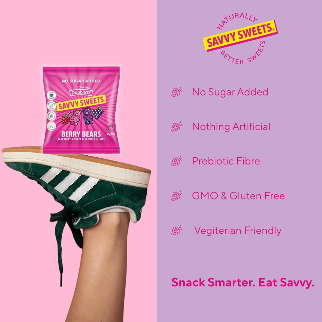 Savvy Sweets Berry Bears 12x50g Raspberry & Grape