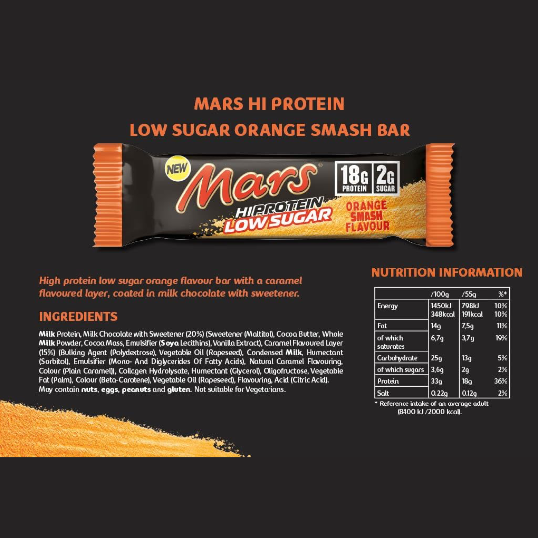 Mars Hi Protein Low Sugar 12x55g Orange Smash