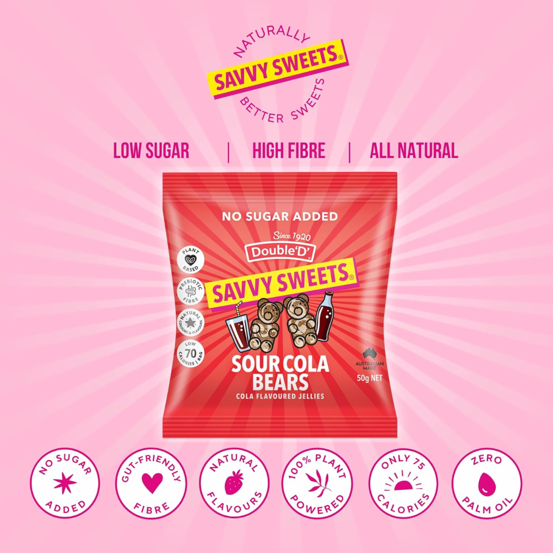 Savvy Sweets Sour Cola Bears 12x50g Sour Cola