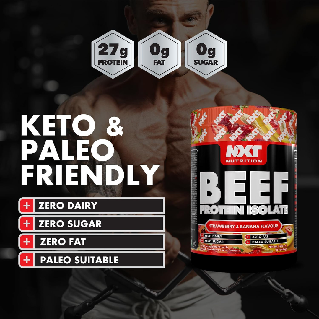 NXT Nutrition Beef Protein Isolate 540g Strawberry Banana