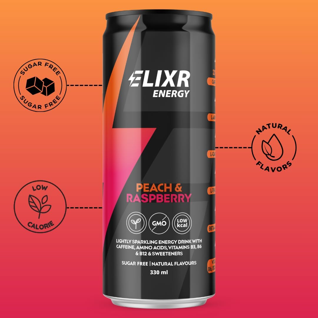 Elixr Energy Energy Drink 12x330ml Peach & Raspberry