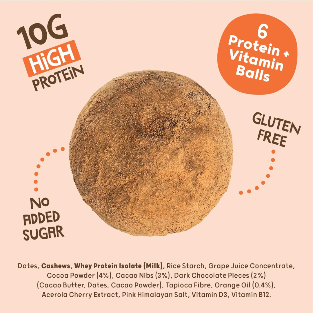 The Protein Ball Co Whey Protein Balls 10x45g Cacao & Orange