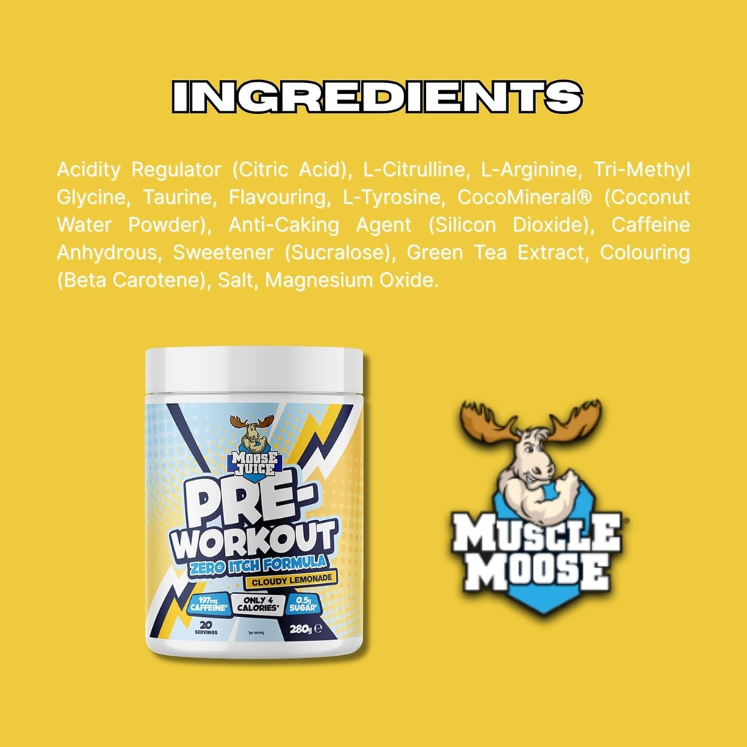 Muscle Moose Pre-Workout - Zero Itch Formula 280g Cloudy Lemonade
