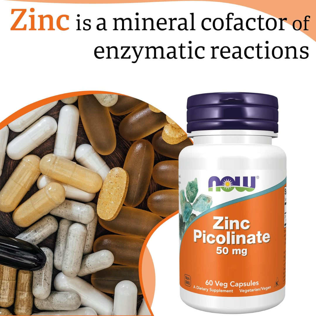 NOW Foods Zinc Picolinate 50MG 60 Veg Capsules