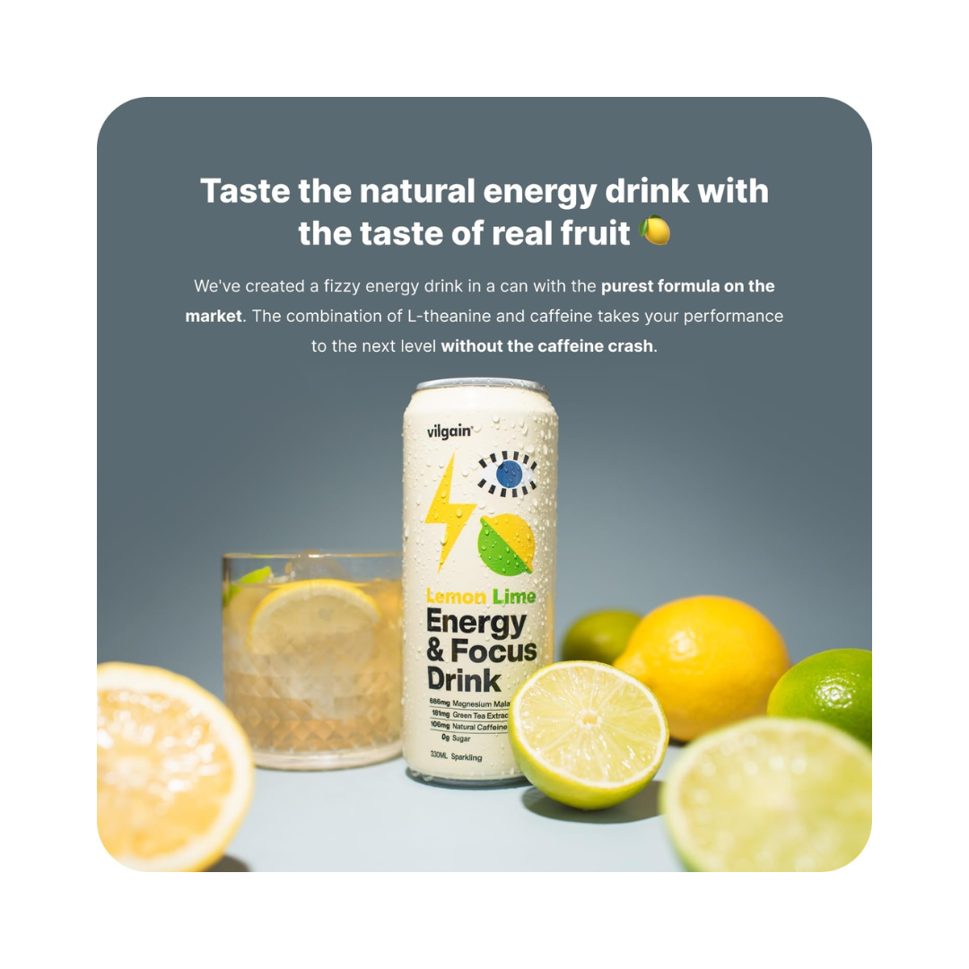 Vilgain Energy & Focus Drink 24x330ml Lemon and Lime
