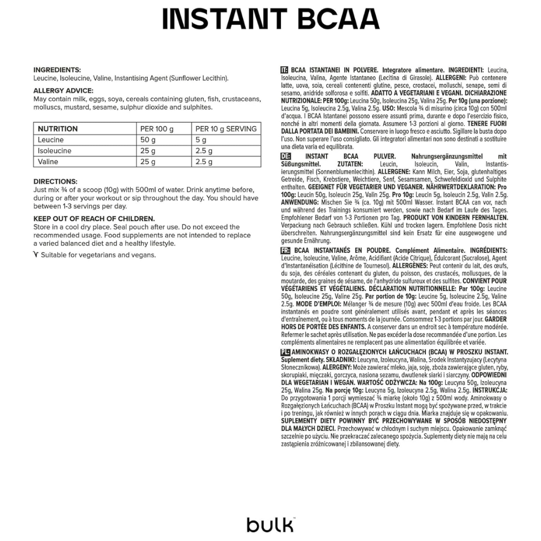 Bulk Instant BCAA 500g Unflavoured