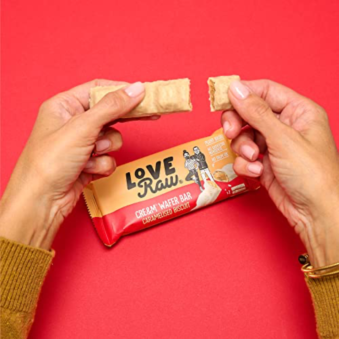 LoveRaw Vegan Cre&m Filled Wafer Bar 12x45g Caramelised Biscuit