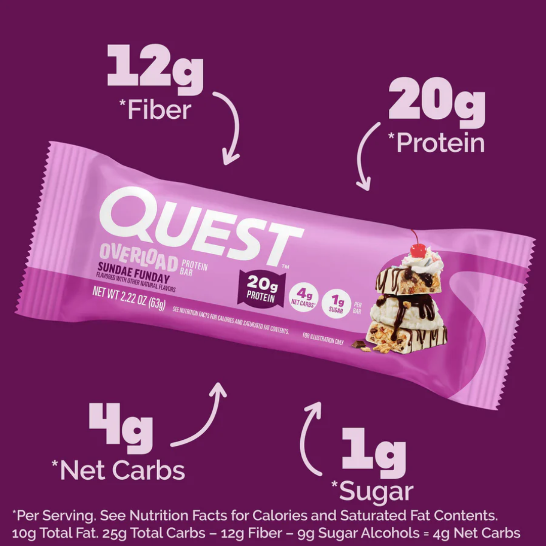 Quest Nutrition Overload Protein Bar 12x60g Sundae Funday
