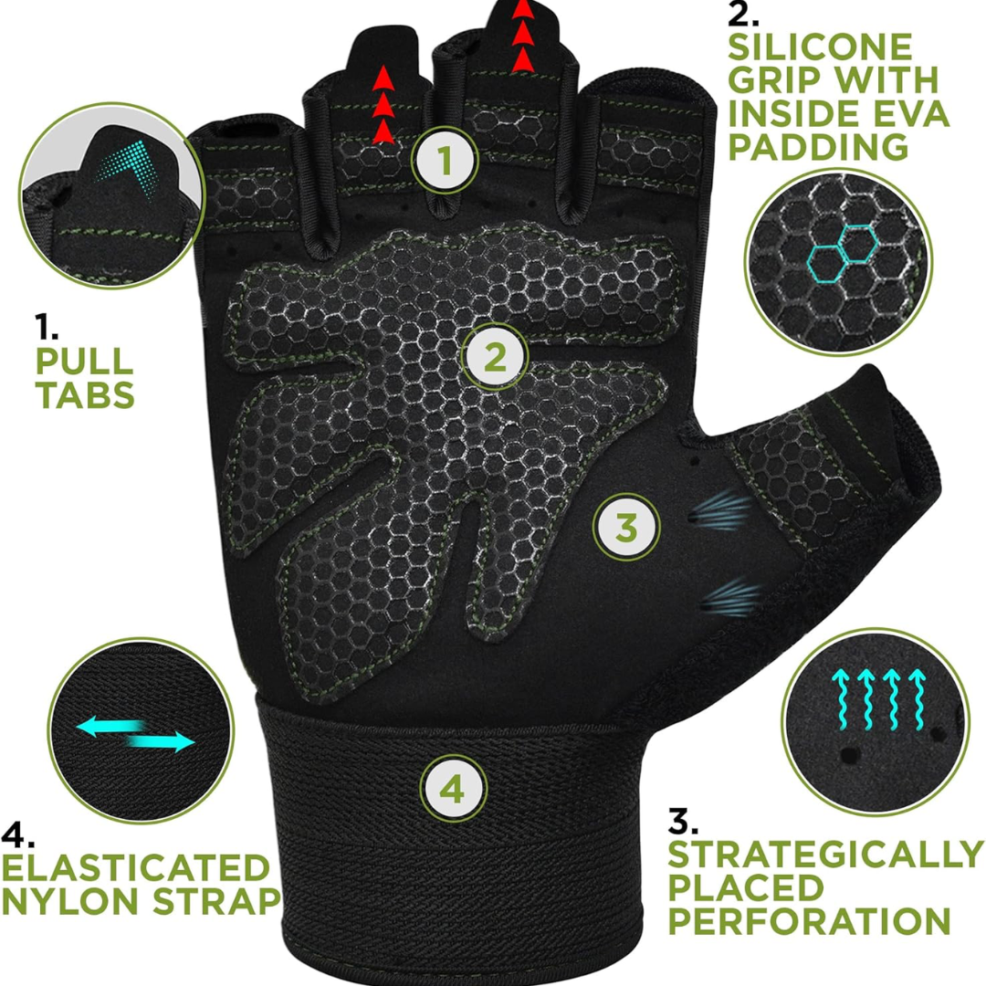 RDX Gym Weight Lifting Gloves W1 Half Plus S Army Green