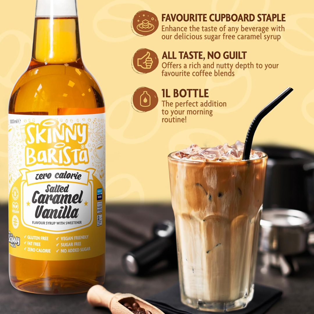 The Skinny Food Co Skinny Barista Zero Calorie Coffee Syrup 1000ml Salted Caramel Vanilla