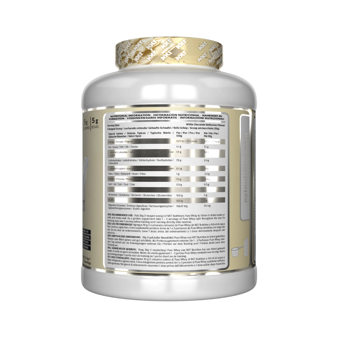 NXT Nutrition Pure Whey Deluxe 2.1kg White Chocolate Bellissimo
