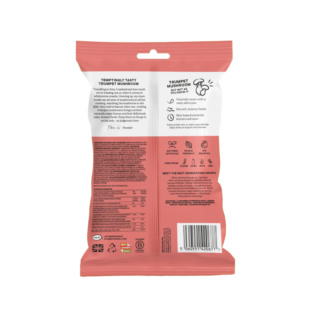 Other Foods Mushroom Crisps 8x40g Crunchy Trumpet Mushrooms