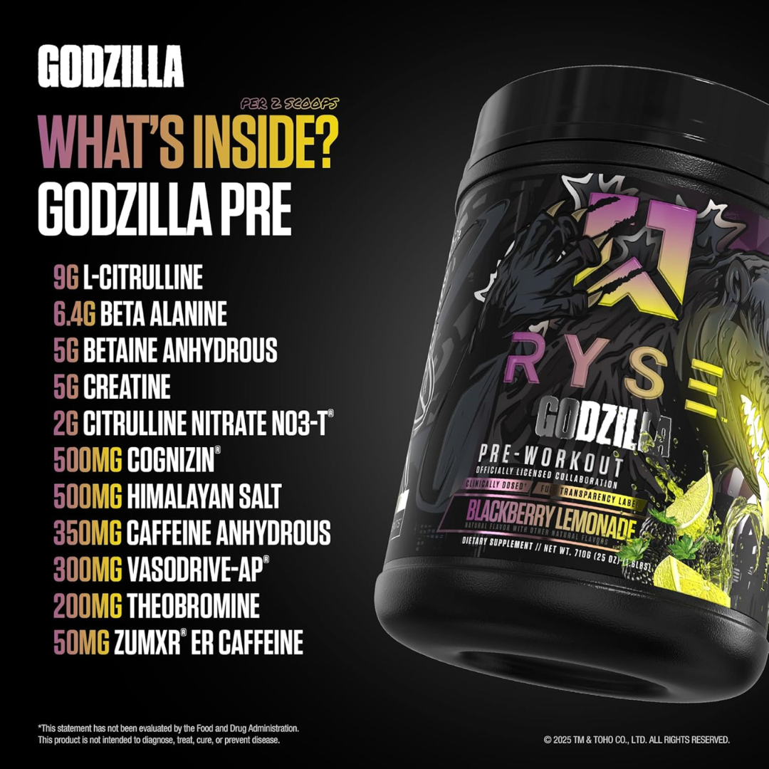 RYSE Godzilla Pre-Workout 792g Godzilla Blackberry Lemonade