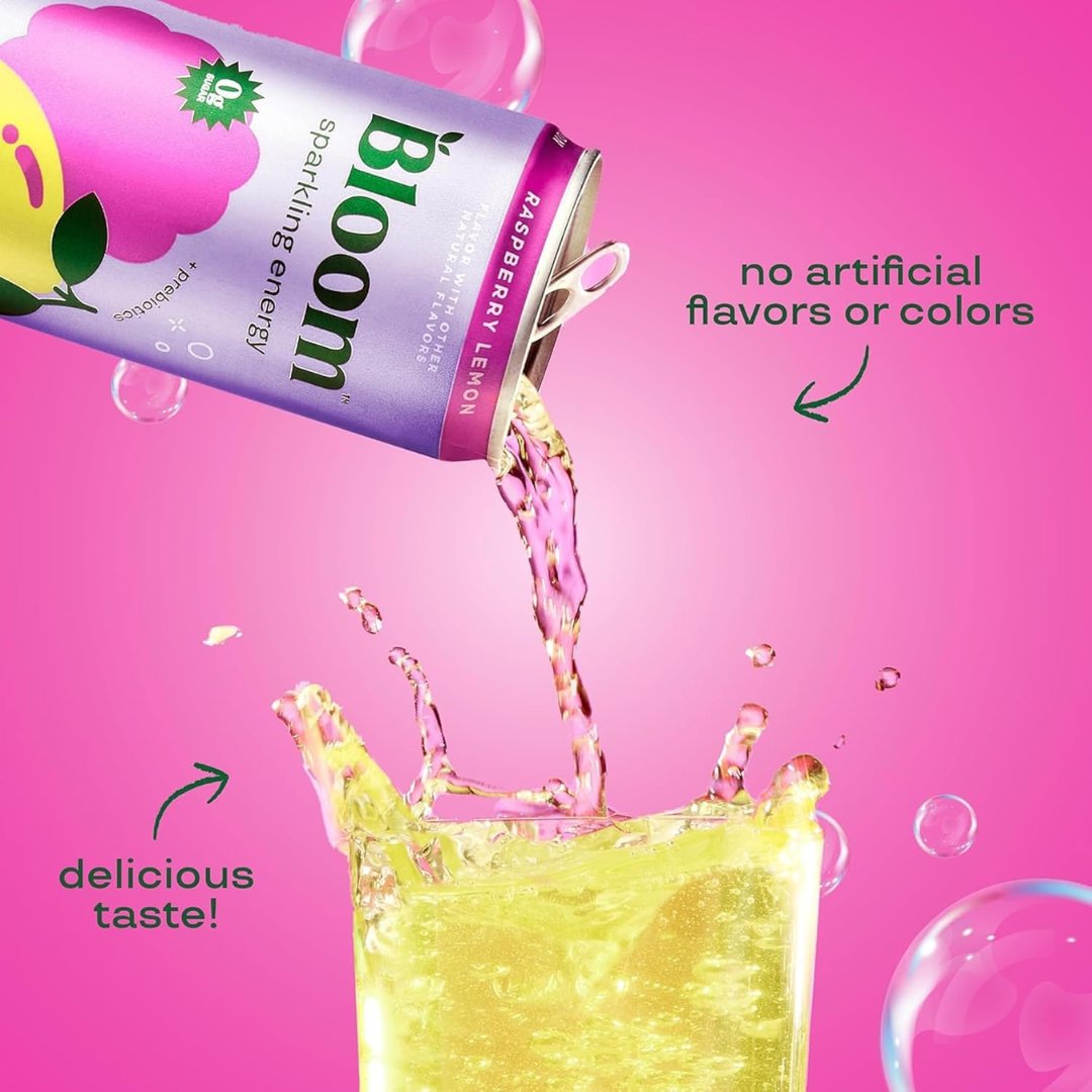 Bloom Sparkling Energy 12x250ml Raspberry Lemon