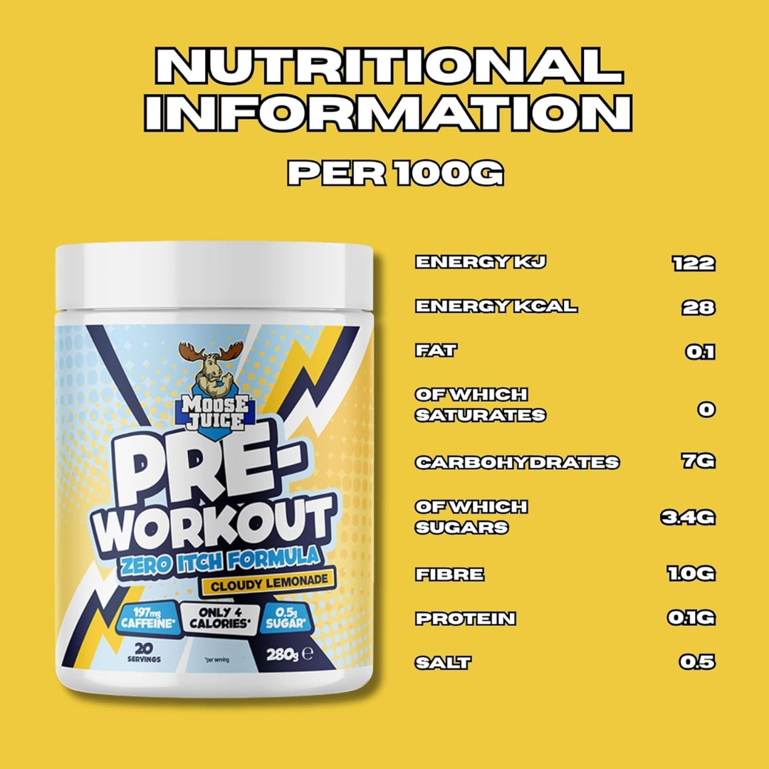 Muscle Moose Pre-Workout - Zero Itch Formula 280g Cloudy Lemonade