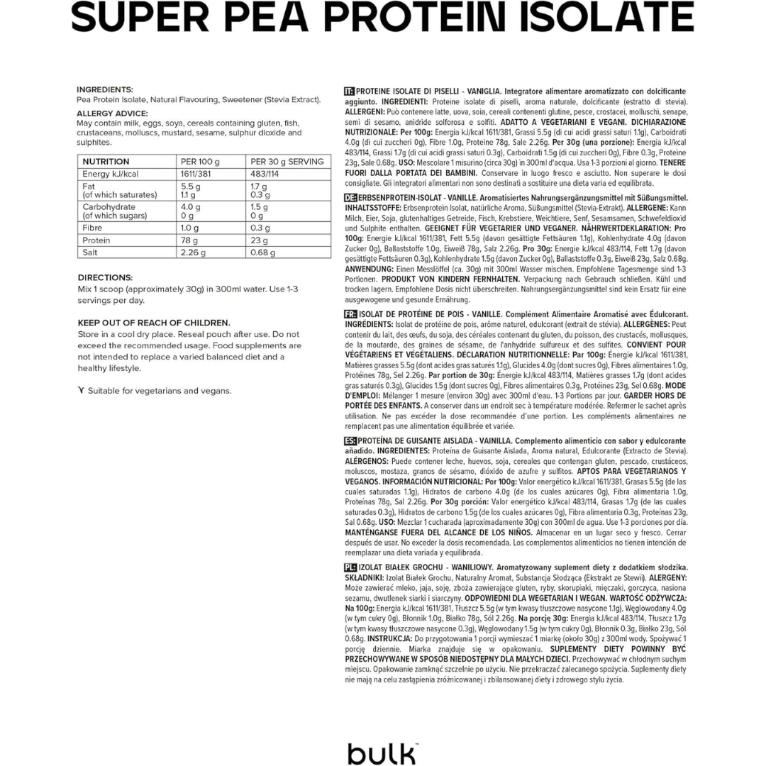 Bulk Pea Protein Isolate 1kg Vanilla