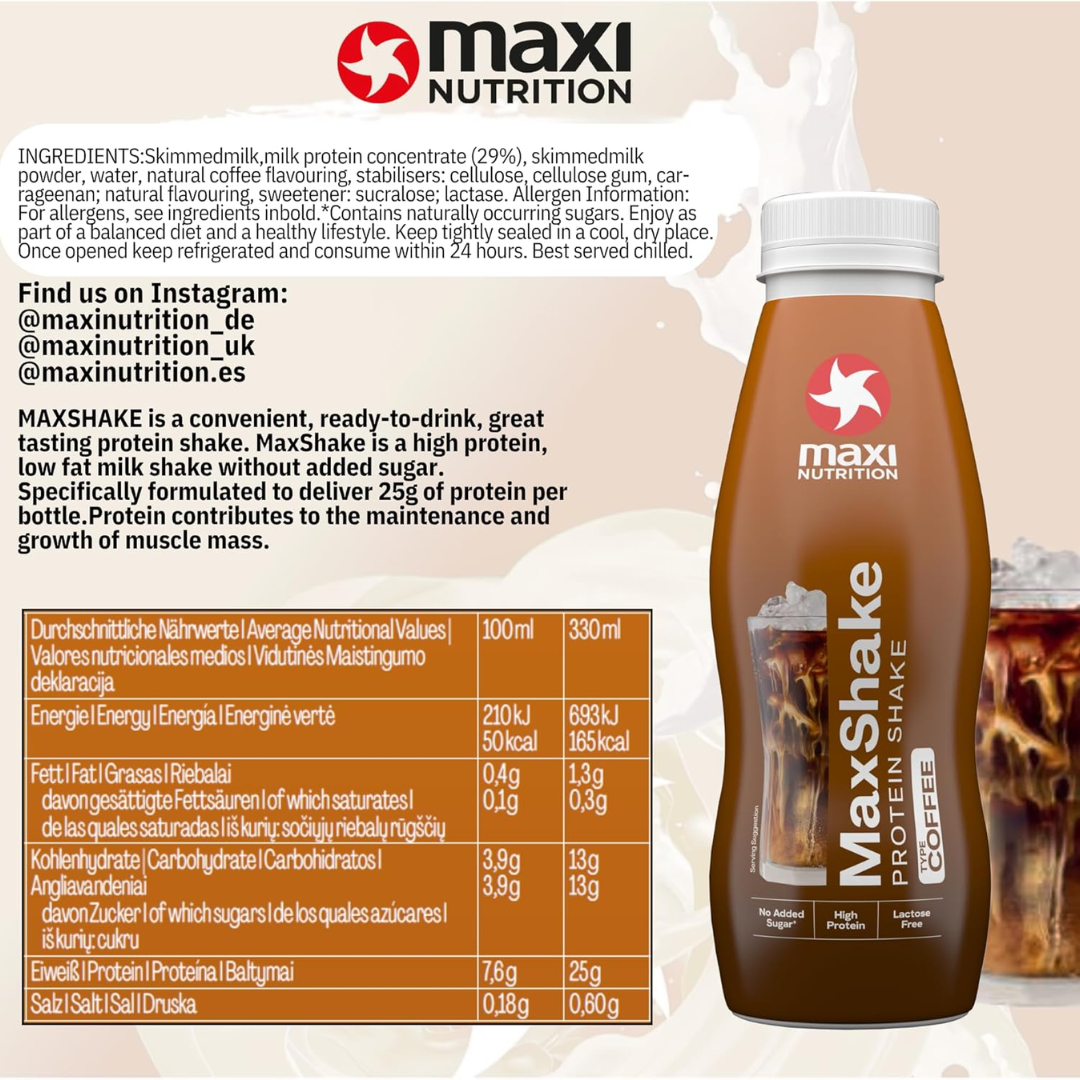 MaxiNutrition MaxShake Protein Milkshake 12x330ml Coffee