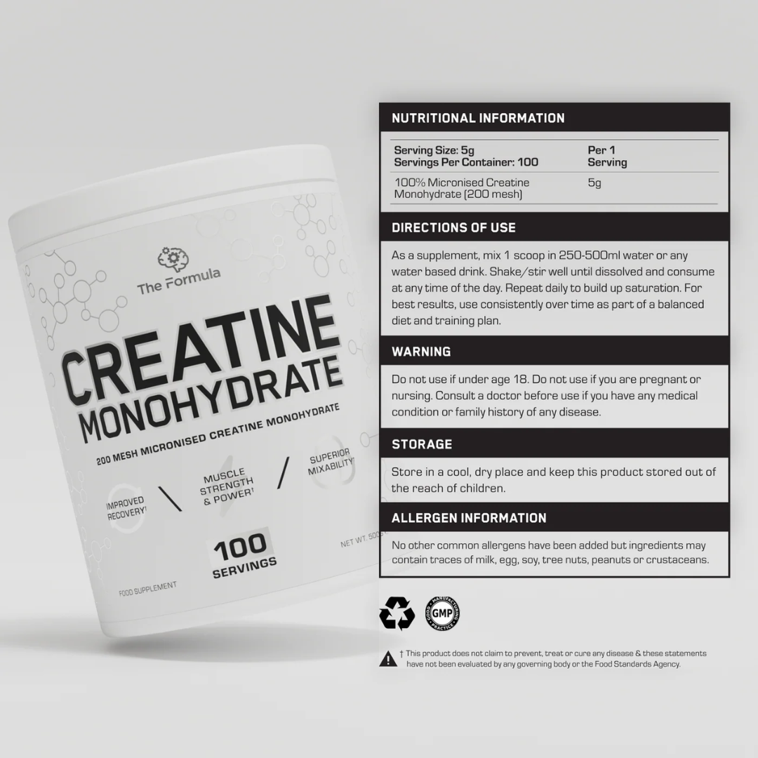 The Formula CREATINE Monohydrate 100% Micronised 500g Unflavoured