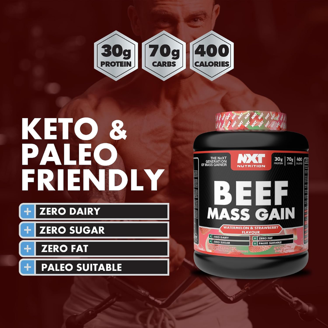 NXT Nutrition Beef Mass Gain 3.15kg Watermelon & Strawberry