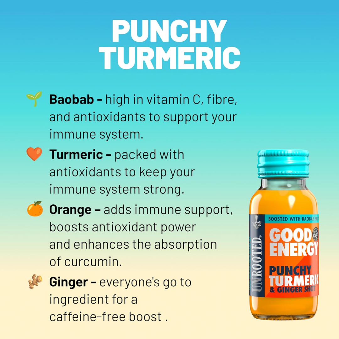 UNROOTED Drinks Health Shot 12x60ml Good Energy - Punchy Turmeric & Ginger