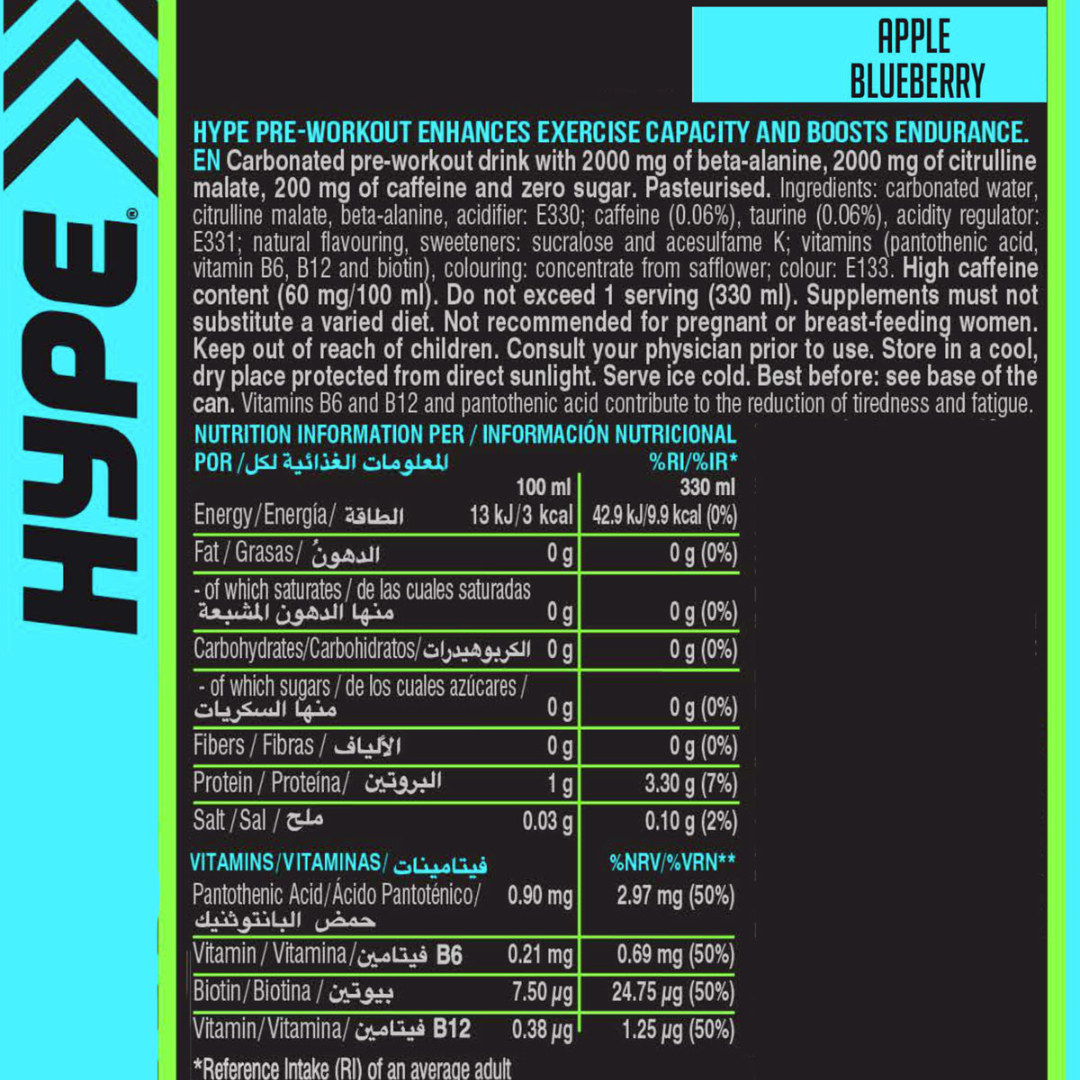 HYPE Pre Workout RTD 24x330ml - Apple & Blueberry