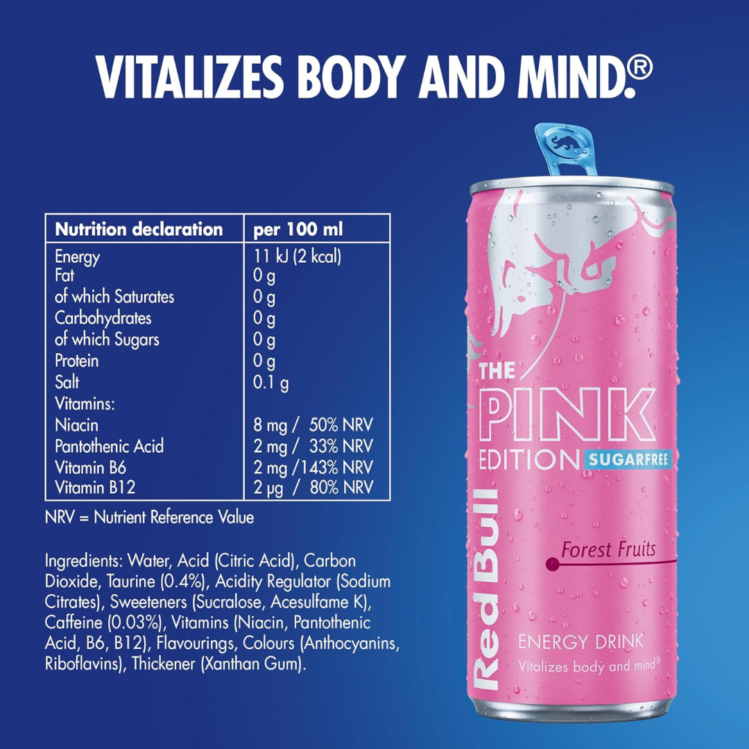 Red Bull Sugar Free Pink 12x250ml Forest Fruits