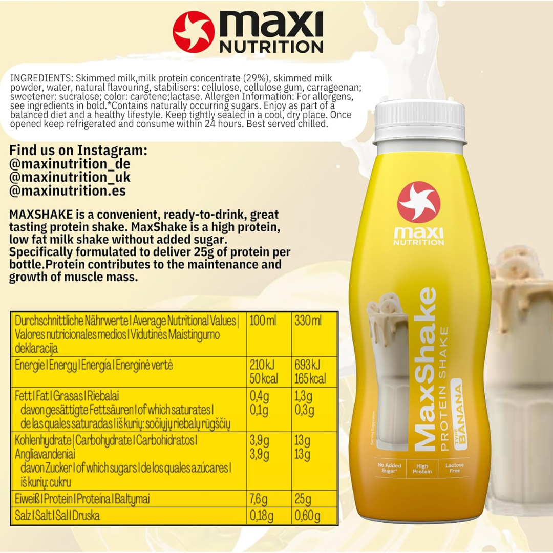 MaxiNutrition MaxShake Protein Milkshake 12x330ml Banana