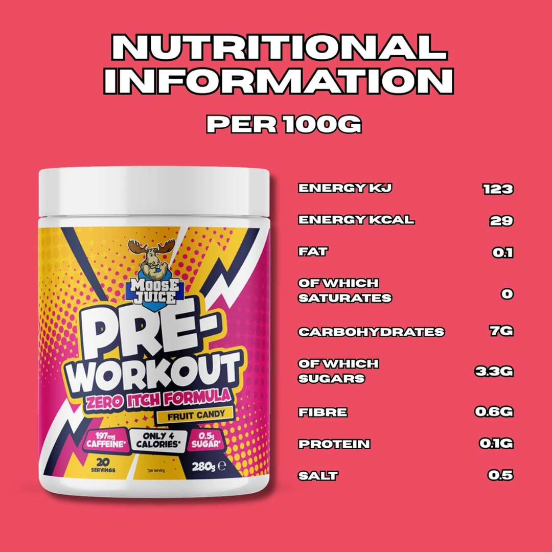 Muscle Moose Pre-Workout - Zero Itch Formula 280g Fruit Candy