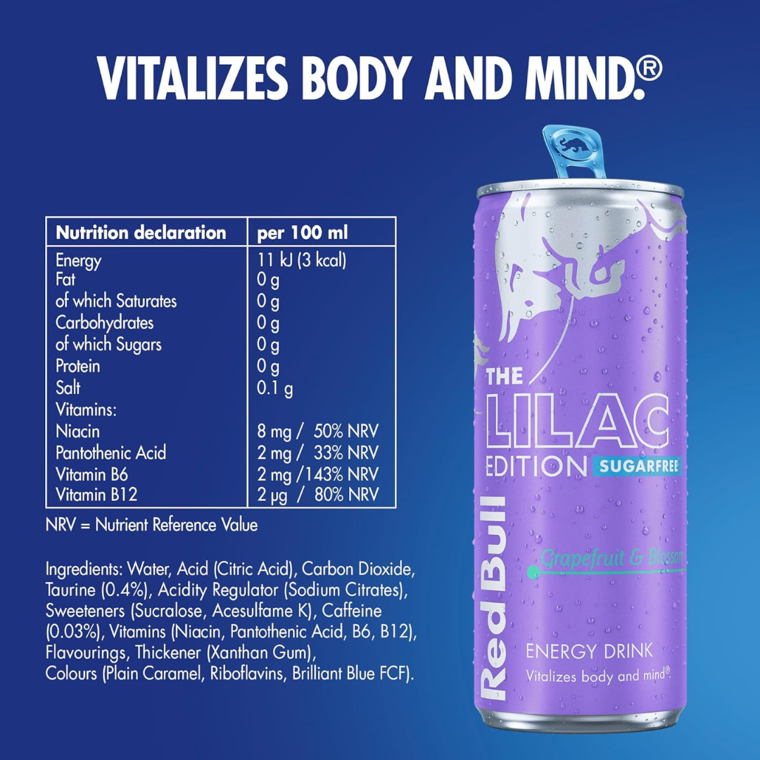 Red Bull Sugar Free Lilac 12x250ml Woodruff Grapefruit