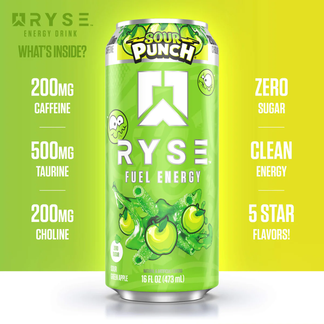 RYSE Fuel Energy 12x473ml Sour Punch Green Apple