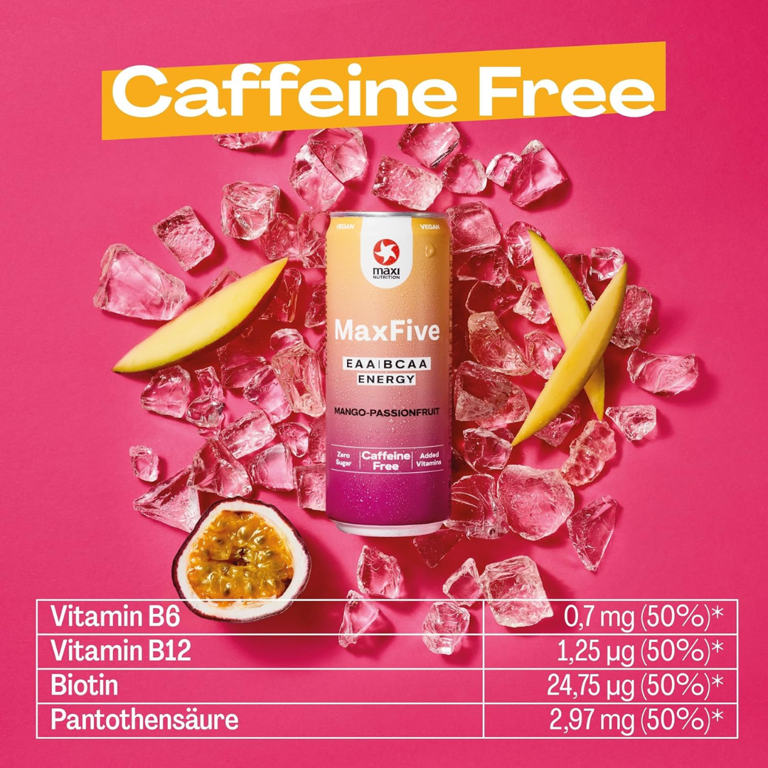 MaxiNutrition MaxFive Energy Drink 12x330ml Mango Passionfruit