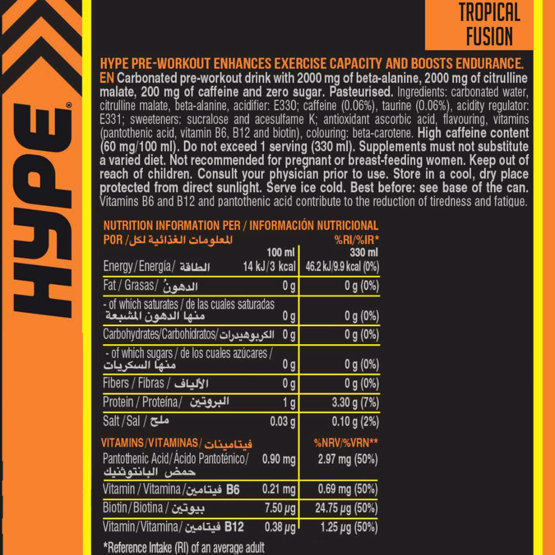 HYPE Pre Workout RTD 24x330ml Tropical