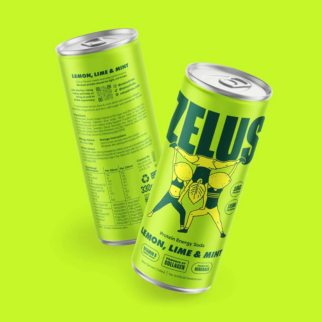 ZELUS Protein Energy Soda 12x330ml Lemon, Lime & Mint