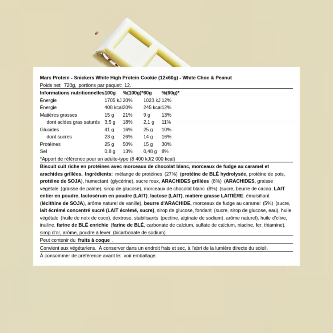Snickers Hi Protein Cookie 60g White Choc & Peanut