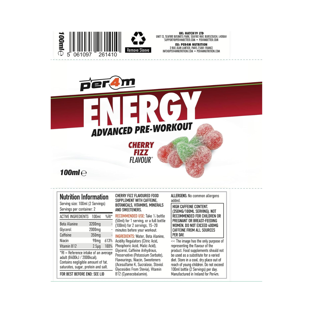 Per4m Energy Pre Workout Shot 12x100ml Cherry Fizz