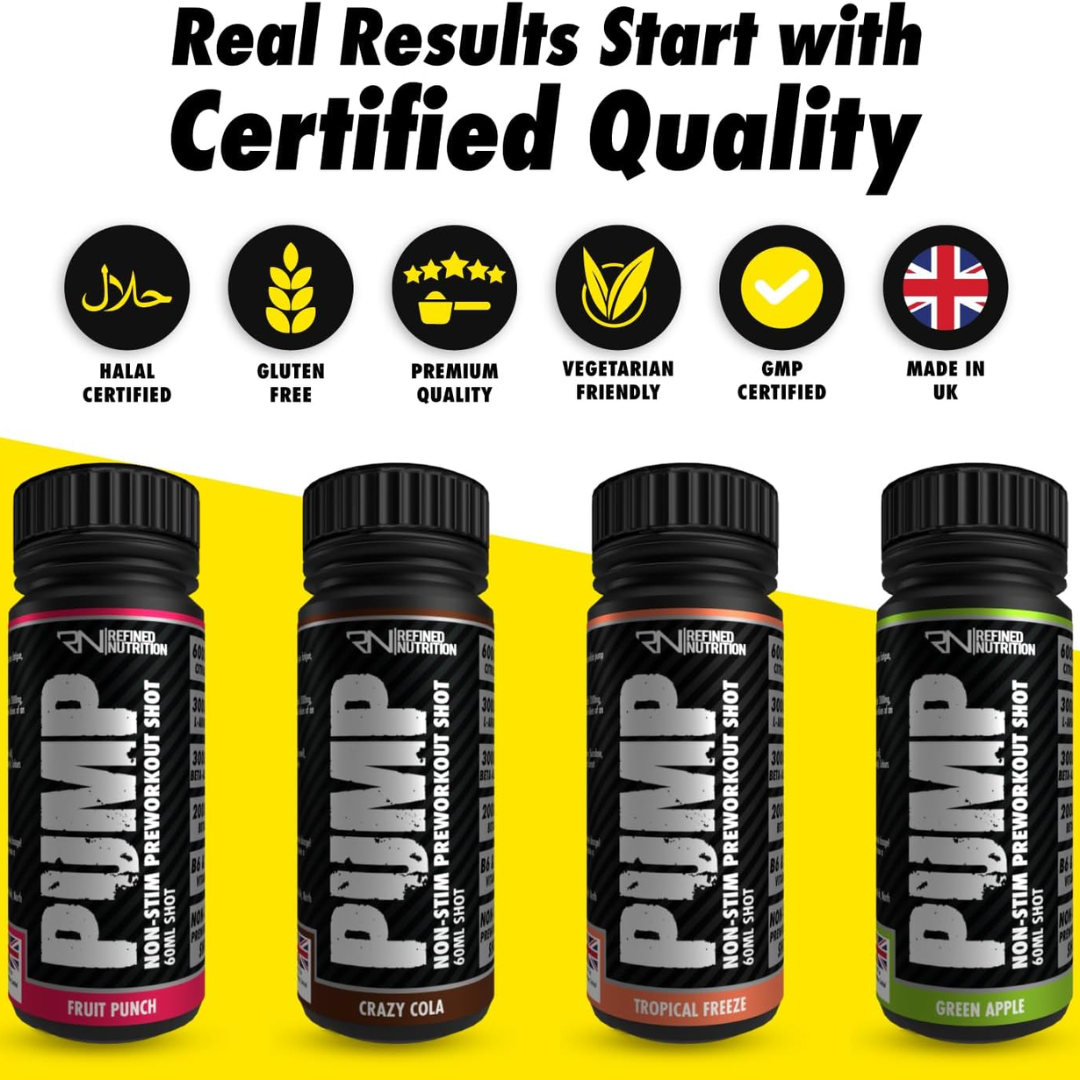 Refined Nutrition PUMP Non-Stim Pre-workout Shots 12x60ml Green Apple