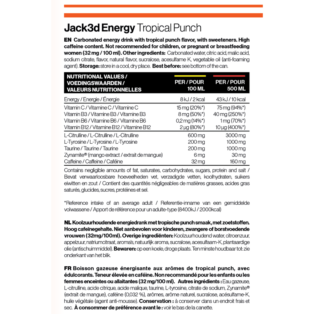 USP Labs Jack3d Energy 12x500ml Tropical Punch