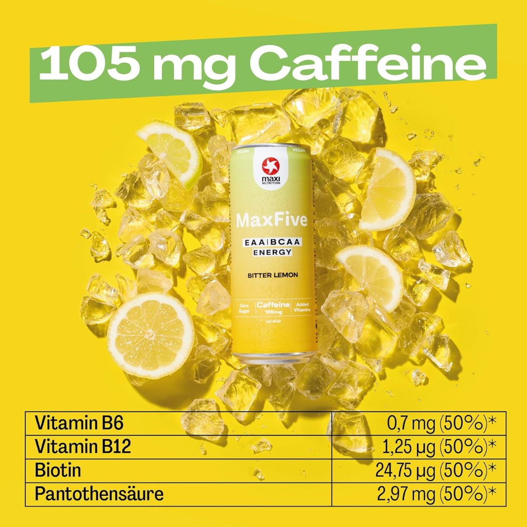 MaxiNutrition MaxFive Energy Drink 12x330ml Bitter Lemon