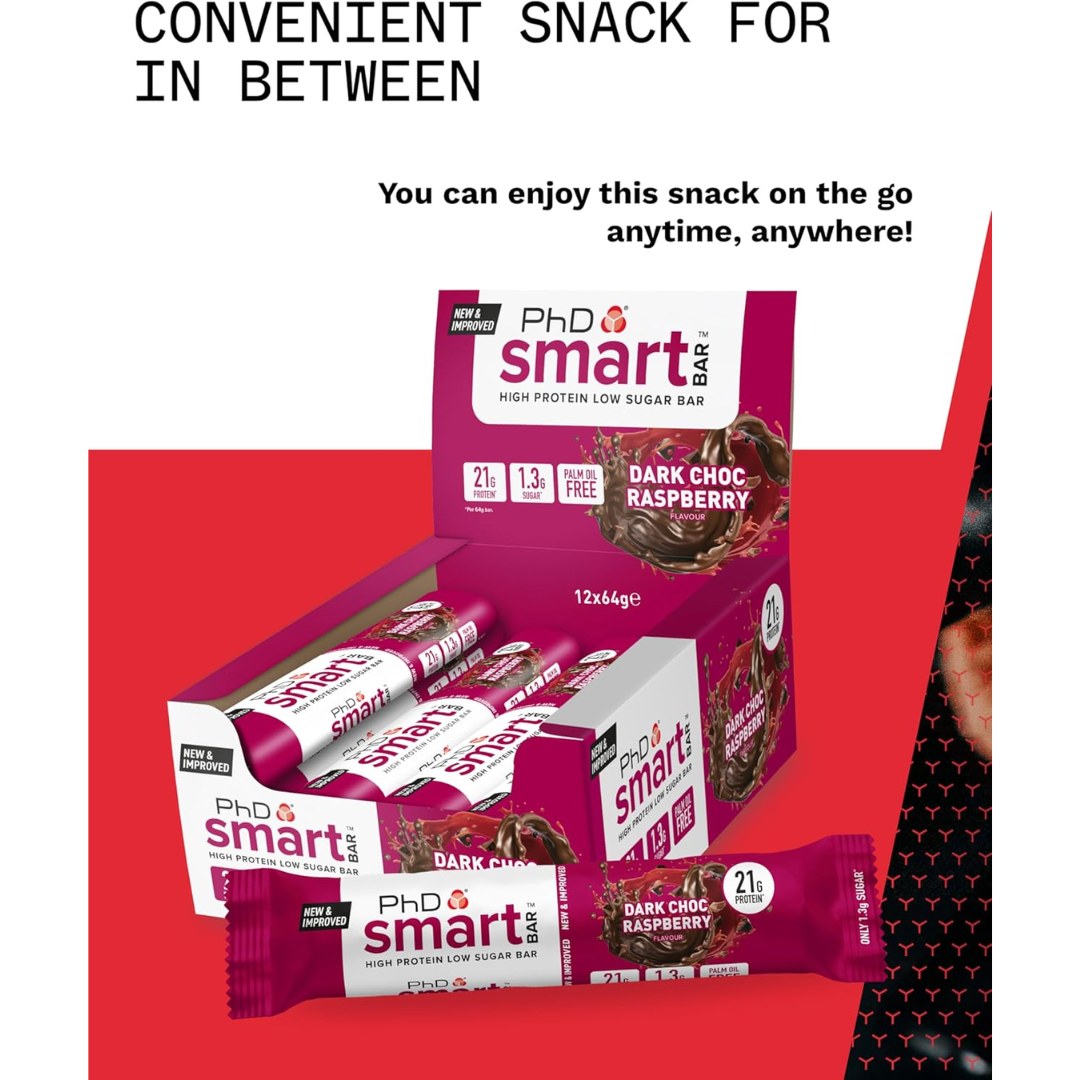 PhD Nutrition Smart Bar 12x64g Dark Choc Raspberry