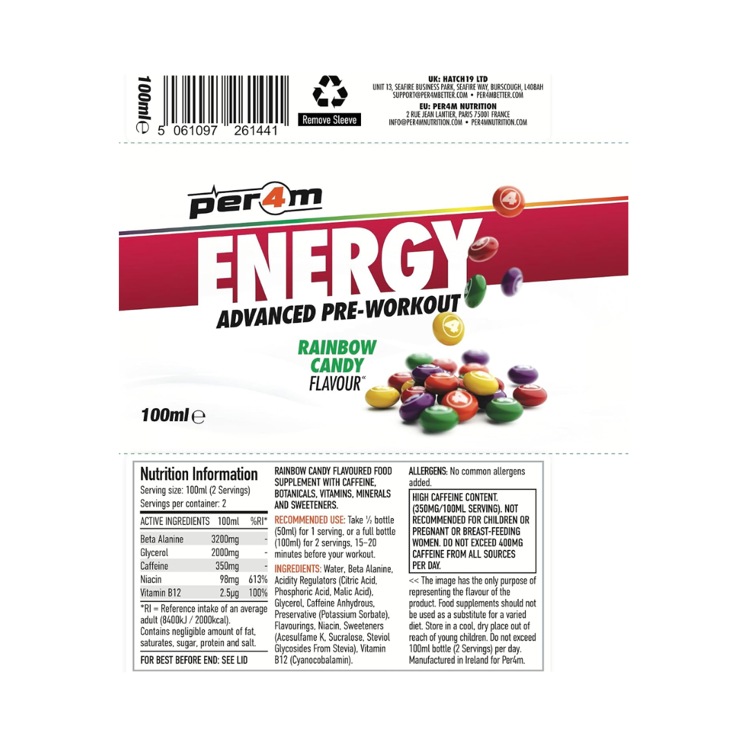Per4m Energy Pre Workout Shot 12x100ml Rainbow Candy