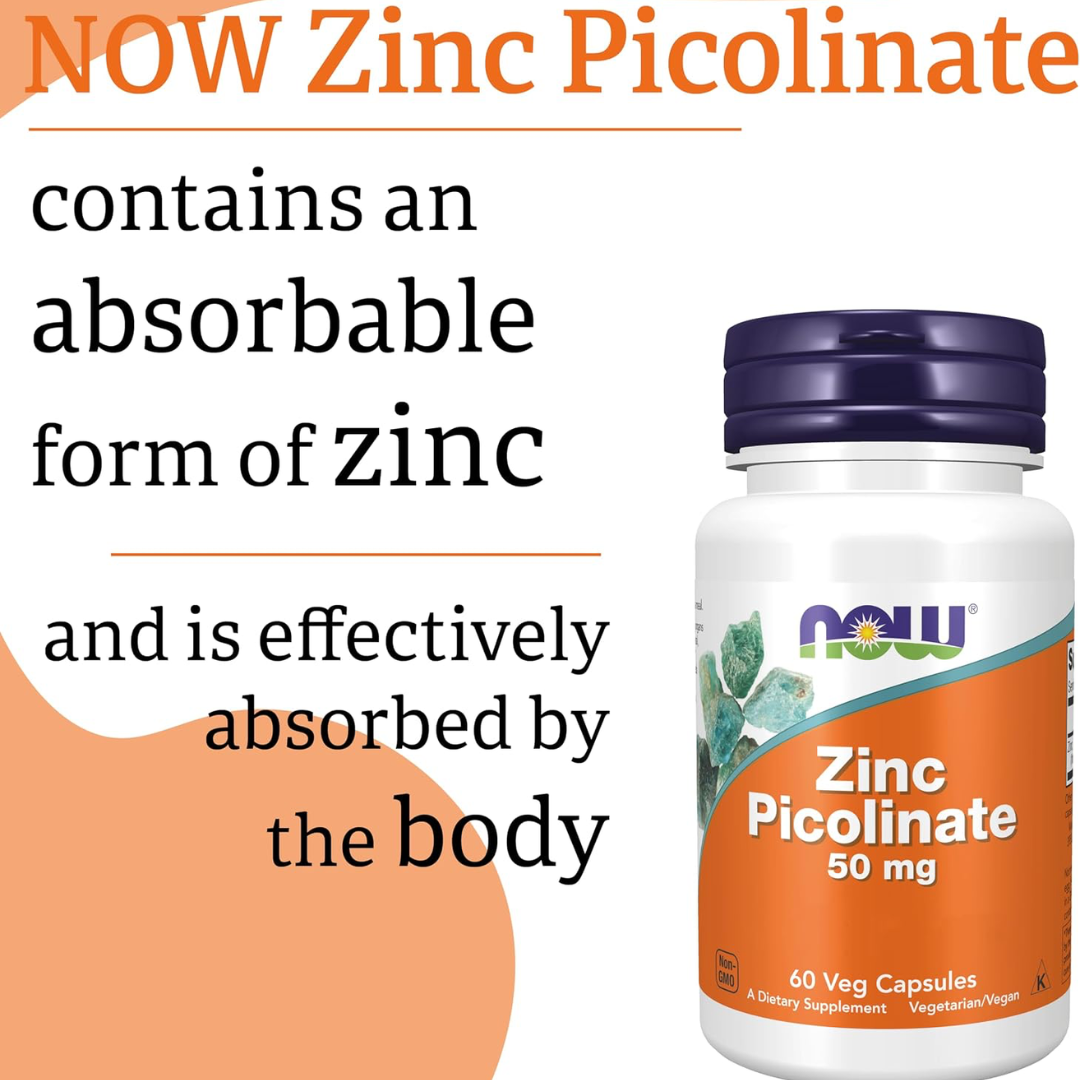NOW Foods Zinc Picolinate 50MG 60 Veg Capsules