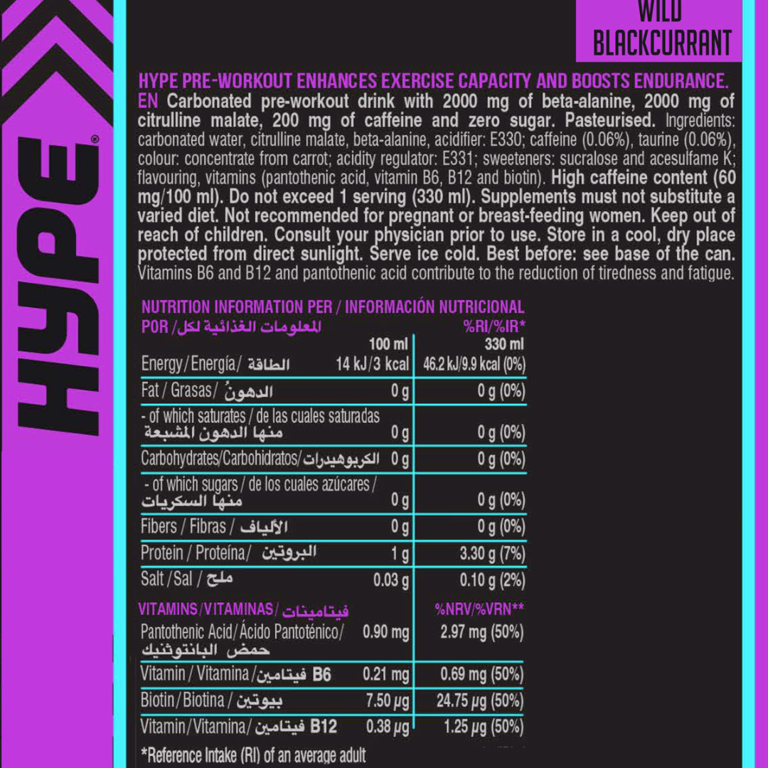 HYPE Pre Workout RTD 24x330ml - Blackcurrant